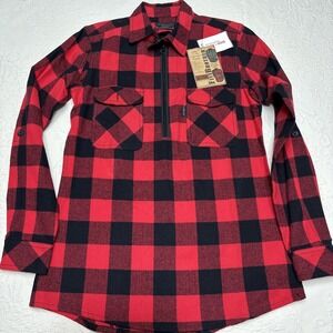 Five Brother Half Zip Front Logger Red/Black Plaid Flannel Shirt XS NWT
